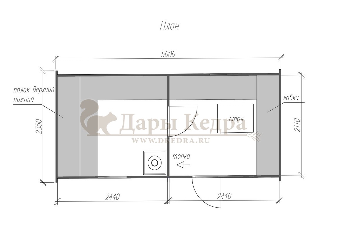 Баня «Викинг» из кедра 5х2,35 м с боковым входом