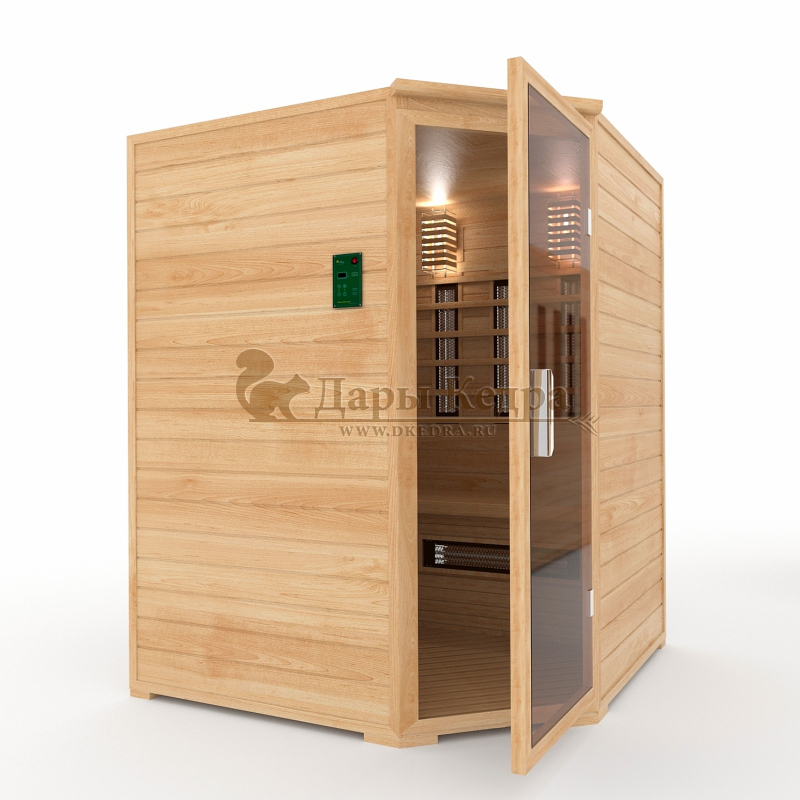 Пятиместная (семиместная) угловая инфракрасная сауна кабина из кедра с керамическими излучателями Пятиместная (семиместная) угловая инфракрасная сауна кабина из кедра с керамическими излучателями