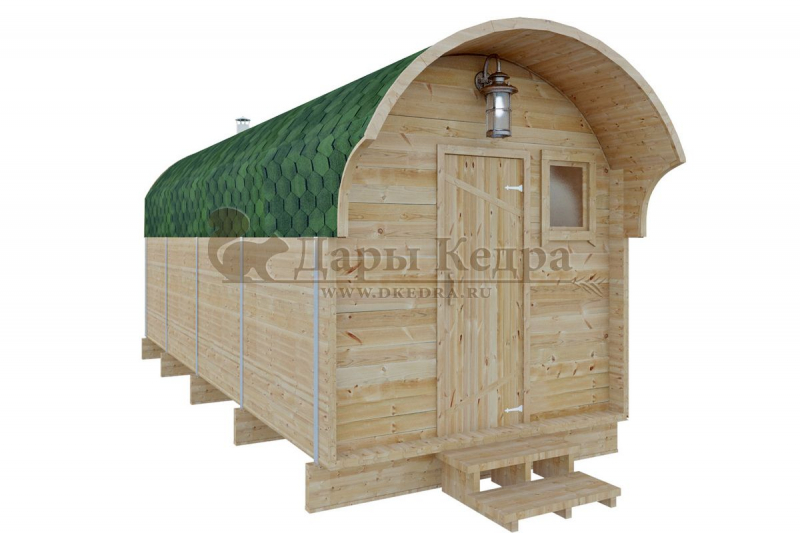 Баня-бочка буханка из кедра с козырьком (все размеры) Баня-бочка буханка из кедра с козырьком (все размеры)
