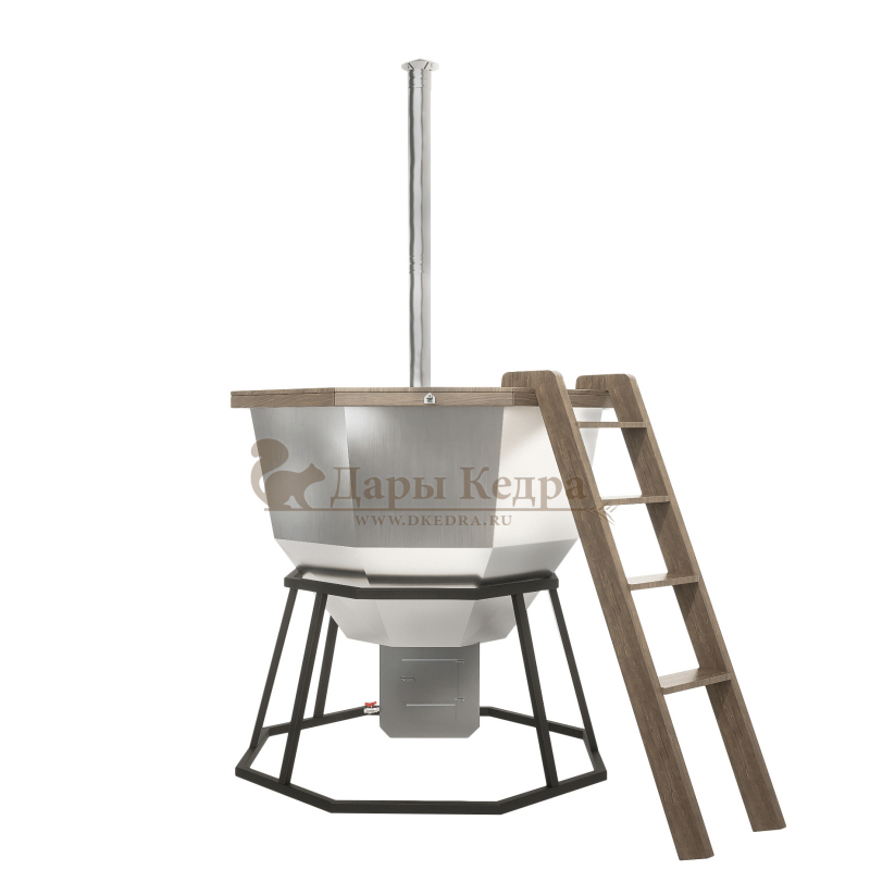 Банный чан из нержавеющей стали Ø-1750 на подставке с приварной печью с водяной рубашкой Банный чан из нержавеющей стали Ø-1750 на подставке с приварной печью с водяной рубашкой